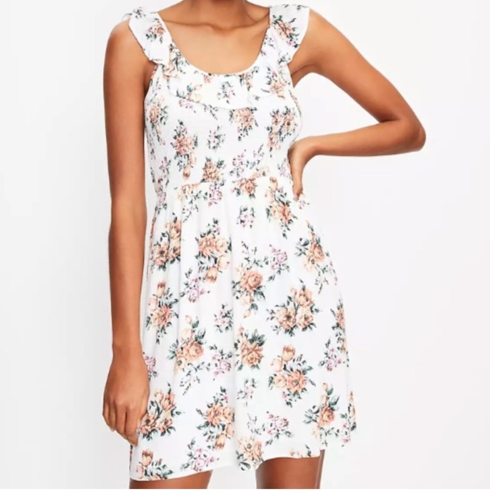 LOFT Floral White and Pink Dress